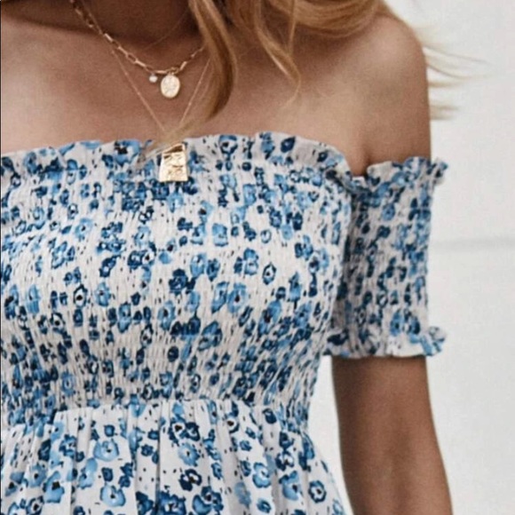 Boho floral shirred off shoulder maxi dress - Picture 3 of 8